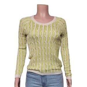 Pulp women crew neck long sleeve cable knit pullover lime green sweater XS